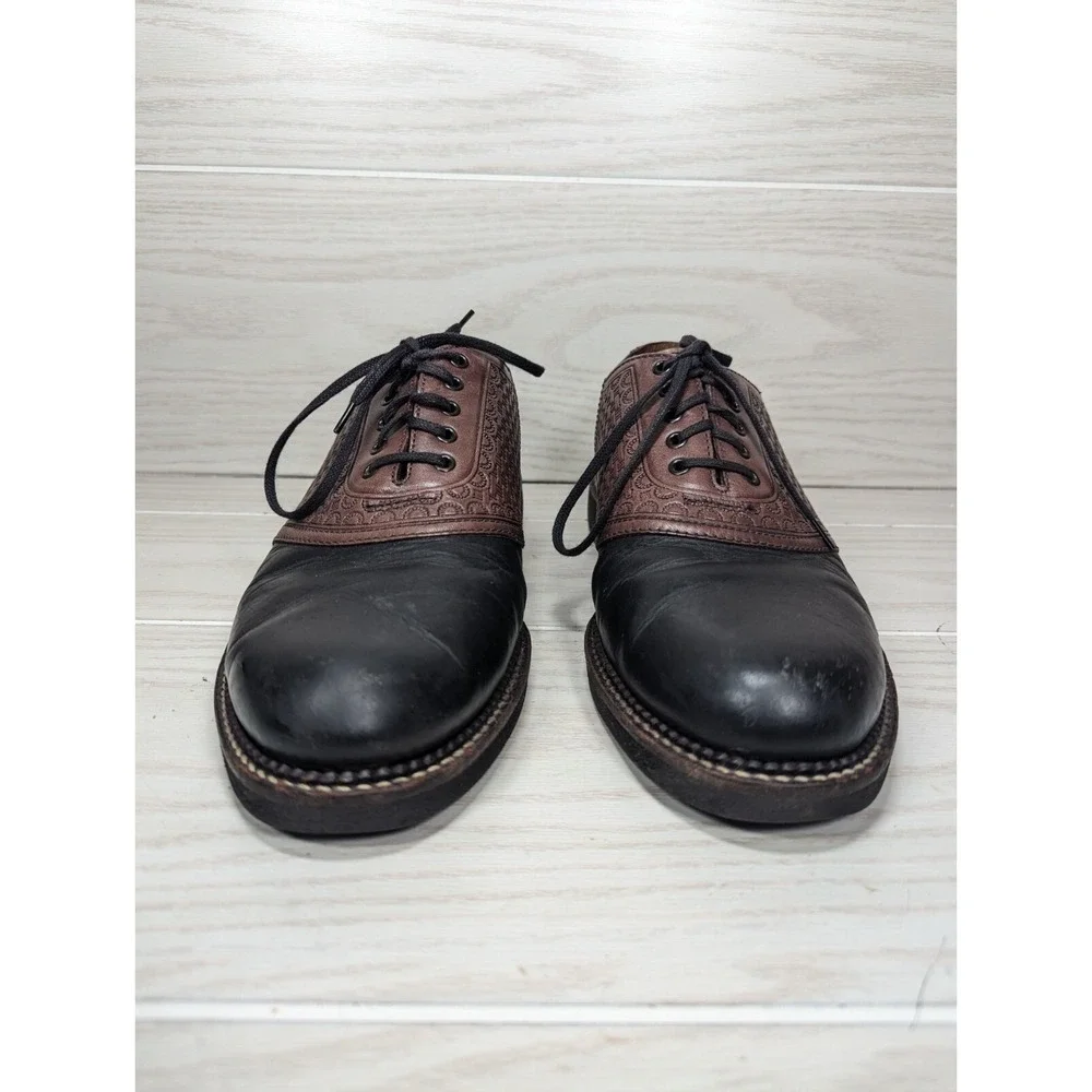 VTG HS‎ Trask Saddle Dress Shoes Mens Sz 9.5M Brown Black Leather Oxfords H4065